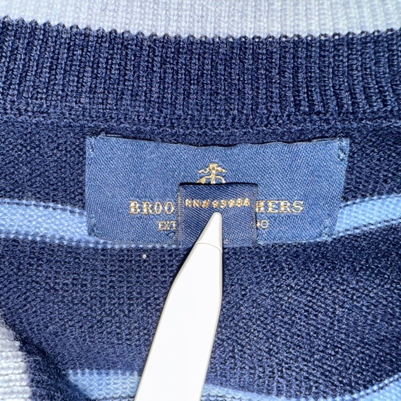 Brooks Brothers 1/4 Zip Men’s, Blue Striped 100% Merino Wool Sweater — Size-XXL - Picture 9 of 13